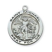 Sterling Silver Saint Michael 24" Chain & Gift Box Necklace