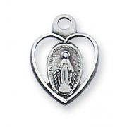 Sterling Silver Baby Heart Miraculous Medal 13" Rhodium Chain