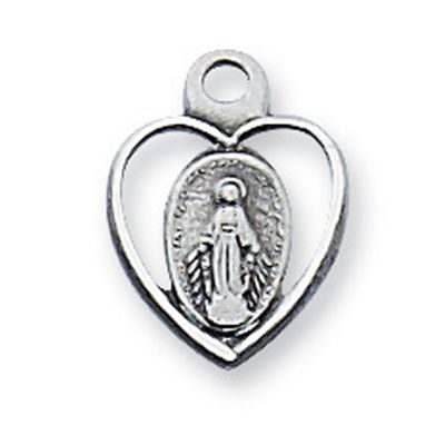 Sterling Silver Baby Heart Miraculous Medal 13" Rhodium Chain - 735365506521 - LMHBT