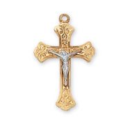 Gold Plated Sterling Silver 2-Tone 1 inch Crucifix 18 inch Necklace