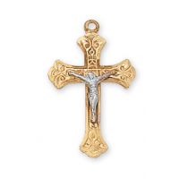 Gold Plated Sterling Silver 2-Tone 1 inch Crucifix 18 inch Necklace