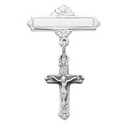 Sterling Silver Crucifix Rhodium Finish Baby Lapel Pin & Gift Box