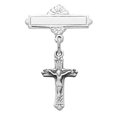 Sterling Silver Crucifix Rhodium Finish Baby Lapel Pin & Gift Box - 735365448814 - 466LT
