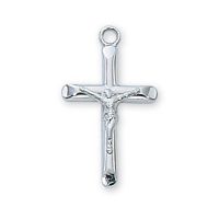 Sterling Silver 13/16 inch Crucifix 18 inch Necklace Rhodium Chain