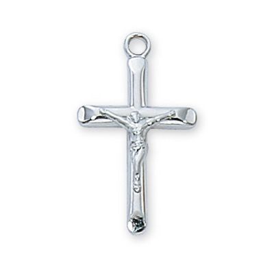 Sterling Silver 13/16 inch Crucifix 18 inch Necklace Rhodium Chain - 735365164479 - L8013