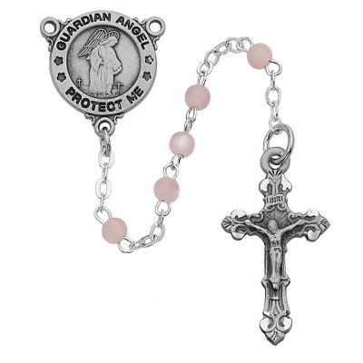 Pink Guardian Angel Rosary w/Pewter Crucifix/Center - 735365778614 - R367DG