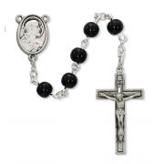 6mm Black Sacred Heart Rosary w/Pewter Crucifix/Center