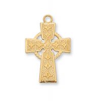 Gold Plated Sterling Silver Celtic Cross 18 inch Necklace Chain