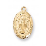 Gold Plated Sterling Silver Miraculous Medal 16 inch Necklace Chain