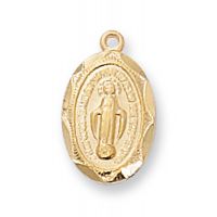 Gold Plated Sterling Silver Miraculous Medal 16 inch Necklace Chain