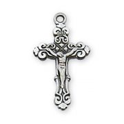 Sterling Silver Crucifix 13" Rhodium Plated Chain Deluxe Gift Box