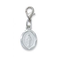 Rhodium Plated Miraculous Medal Clipable Charm