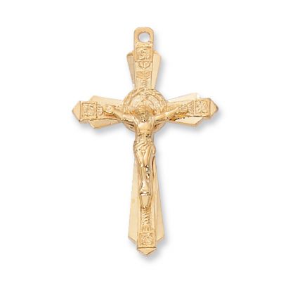 Gold Plated Sterling Silver Crucifix 24 inch Chain & Gift Box - 735365183548 - J6004
