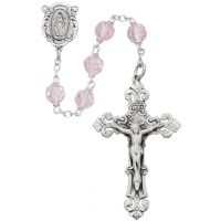 Sterling Silver 7mm Pink Tincut Bead Rosary