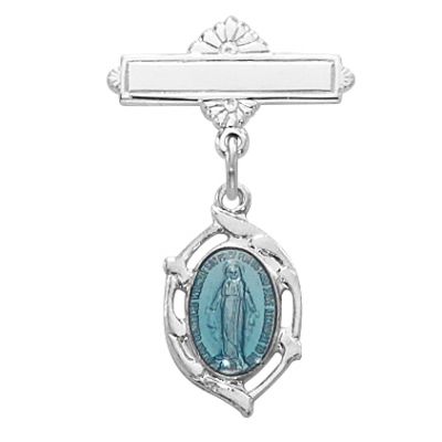 Sterling Silver Blue Miraculous Medal Rhodium Plated Baby Pin - 735365443857 - 431L