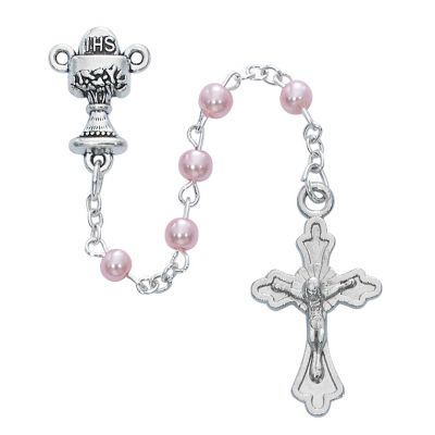 Pink Pearl Communion Rosary 735365345854 - P212CB