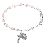 5 1/2 inch Pink Baby Bracelet Silver Crucifix/Miraculous Medal