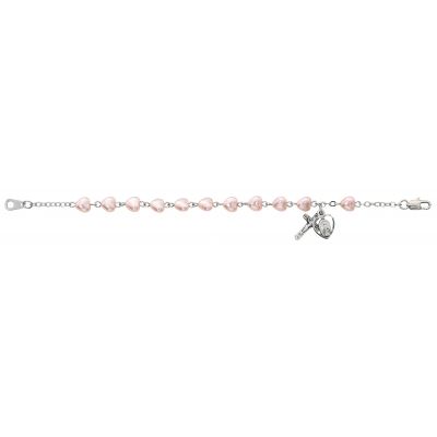 Pink Heart Bracelet Sterling Oxide Crucifix/Miraculous Medal - 735365496242 - BR174M