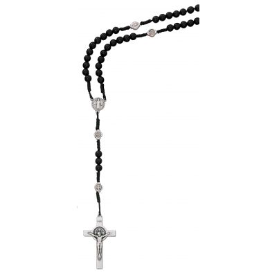 Black Wood Beads Cord St. Benedict Rosary -  - P266F