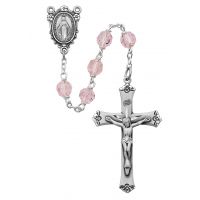 Sterling Silver 7mm Pink Tincut Rosary & Gift Box