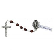 Prayer Petition Locket Rosary/Brown Wood Beads/Pewter Crucifix