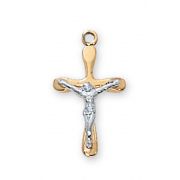 Gold Plated Sterling Silver 2-Tone Crucifix 16in Necklace Chain