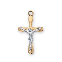 Gold Plated Sterling Silver 2-Tone Crucifix 16in Necklace Chain