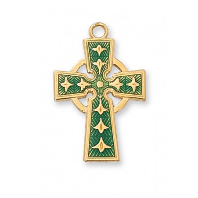 Gold Plated Silver 3/4 inch Celtic Cross 18 inch Chain Necklace - 735365431519 - J8083E
