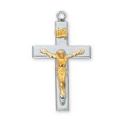 Sterling Silver 2-Tone Crucifix 18 inch Rhodium Necklace Chain