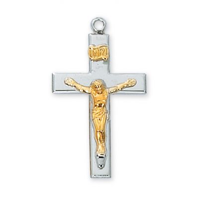Sterling Silver 2-Tone Crucifix 18 inch Rhodium Necklace Chain - 735365124497 - L7019