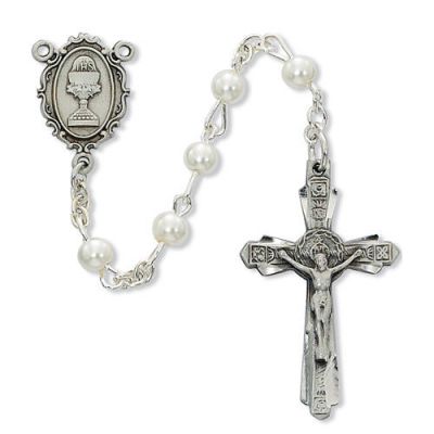 5mm White Pearl Communion Rosary - 735365719914 - C46DW
