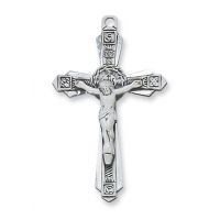 Sterling 1-1/2 inch Crucifix 20 inch Necklace Chain & Box