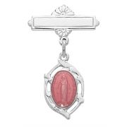 Sterling Silver Pink Miraculous Medal Baby Pin & Gift Box
