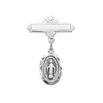 Sterling Silver Oval Miraculous Medal Baby Pin - 735365448579 - 433LT