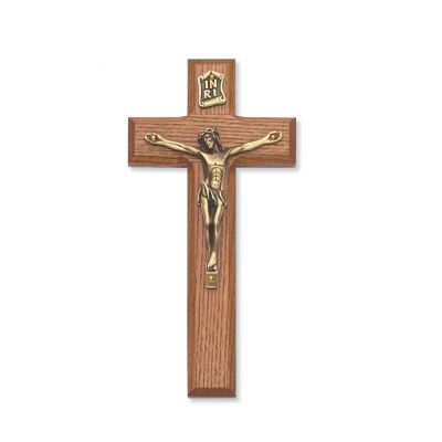 7 inch Stained Walnut Crucifix Gold Corpus - 735365247776 - 79-42476