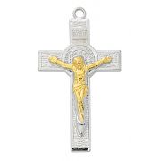 Sterling Silver 2tone Saint Benedict 18in. Chain & Gift Box Necklace