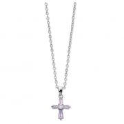 Pink Crystal Cross Pendant With 18" Chain