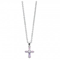 Pink Crystal Cross Pendant With 18" Chain