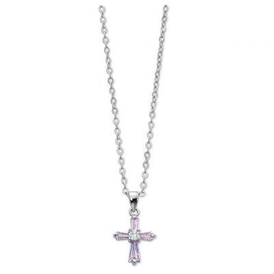 Pink Crystal Cross Pendant With 18" Chain 735365298457 - P21MB
