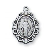 Sterling Silver Miraculous Medal w/13 inch Necklace Chain & Box