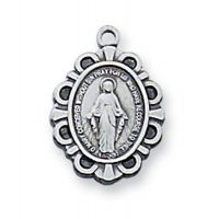 Sterling Silver Miraculous Medal w/13 inch Necklace Chain & Box