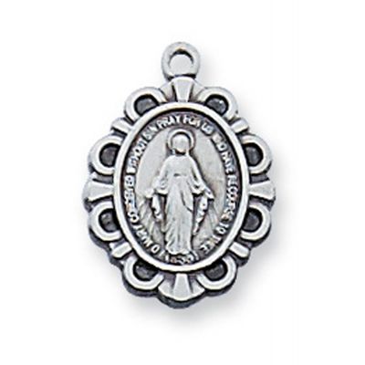 Sterling Silver Miraculous Medal w/13 inch Necklace Chain & Box - 735365121182 - L588B
