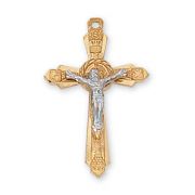 Gold Plated Silver 2-Tone Crucifix 18 Inch Necklace Chain/Gift Box