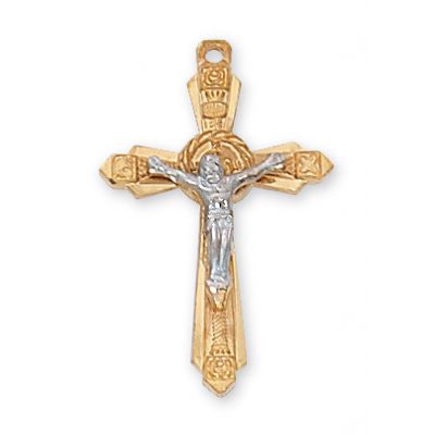 Gold Plated Silver 2-Tone Crucifix 18 Inch Necklace Chain/Gift Box - 735365206742 - JT8061
