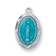 Sterling Silver Blue Baby Miraculous Medal 13" Chain/Gift Box