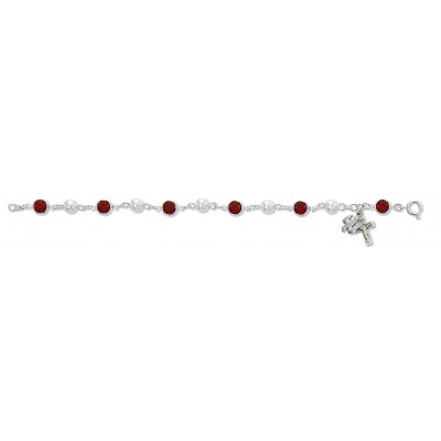 7 1/2 inch Sterling Silver Red/Pearl Holy Spirt Bracelet - 735365545582 - BR269