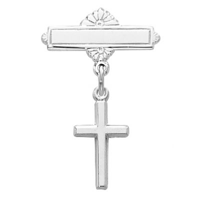 Sterling Silver Cross Rhodium Finish Baby Pin & Gift Box - 735365105434 - 435L