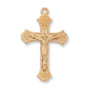 Gold Plated Silver 1-6/16 inch Crucifix 18 inch Necklace Chain