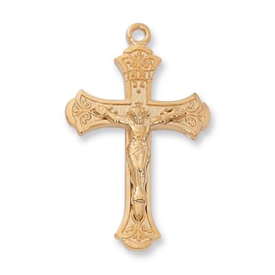 Gold Plated Silver 1-6/16 inch Crucifix 18 inch Necklace Chain - 735365183531 - J5002S