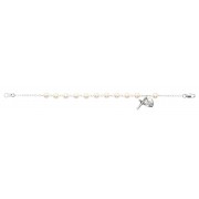 7 1/2 inch Glass Pearl Bracelet Silver Oxide Crucifix/Miraculous Medal